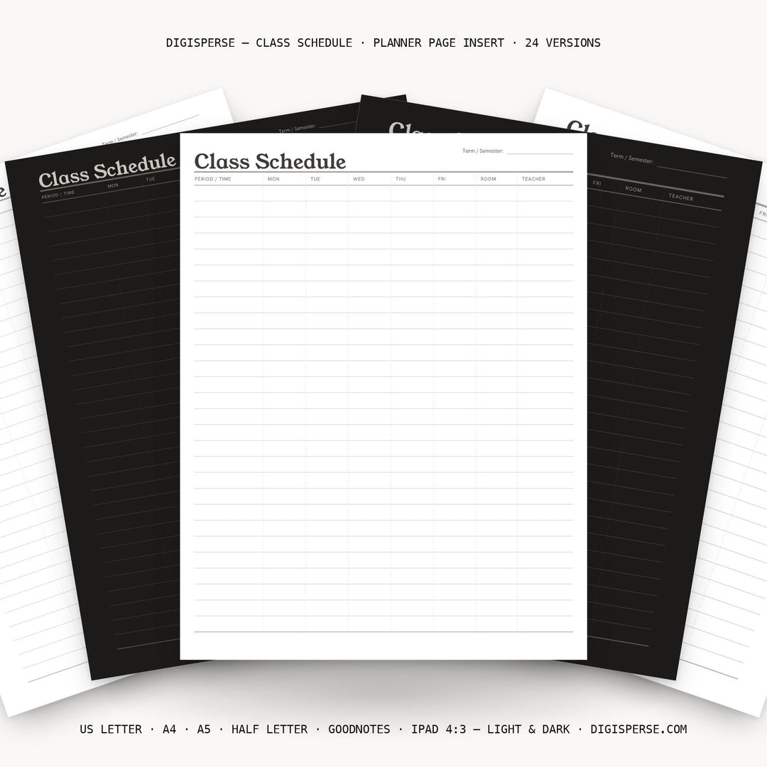 Class Schedule printable planner insert — main preview