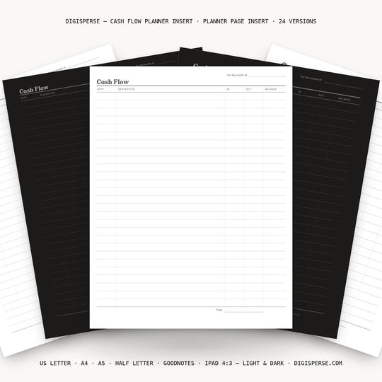 Cash Flow printable planner insert — main preview