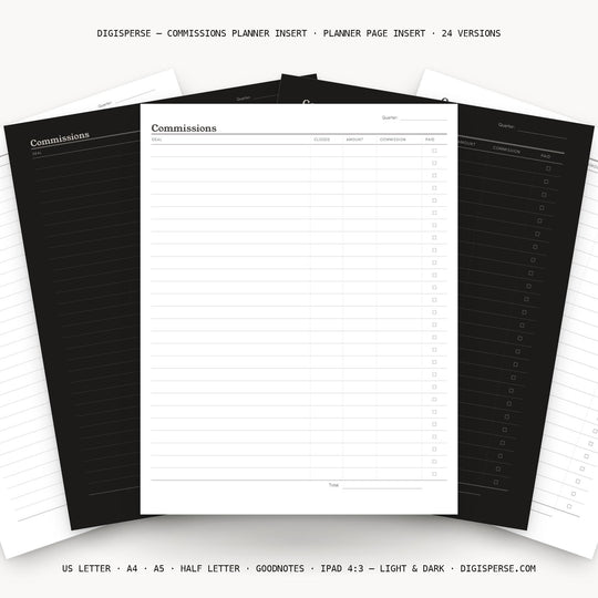 Commissions printable planner insert — main preview