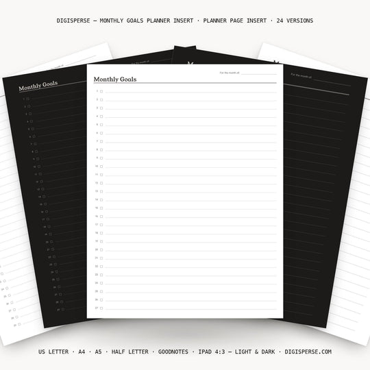 Monthly Goals printable planner insert — main preview