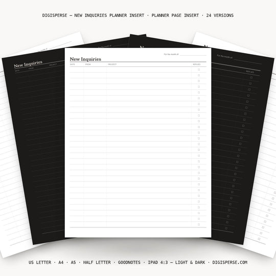 New Inquiries printable planner insert — main preview