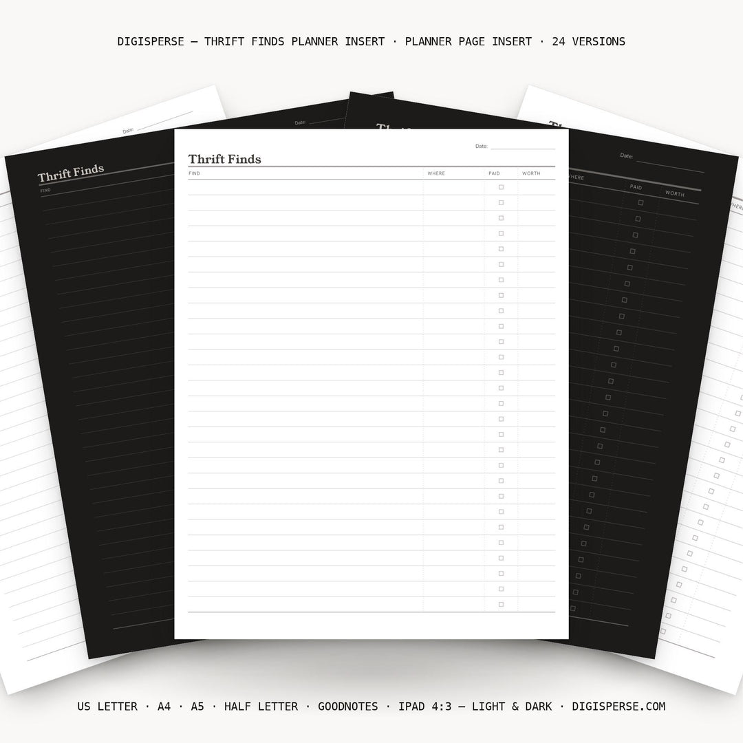 Thrift Finds Planner Insert | Collection Log | GoodNotes iPad PDF | Digital Download