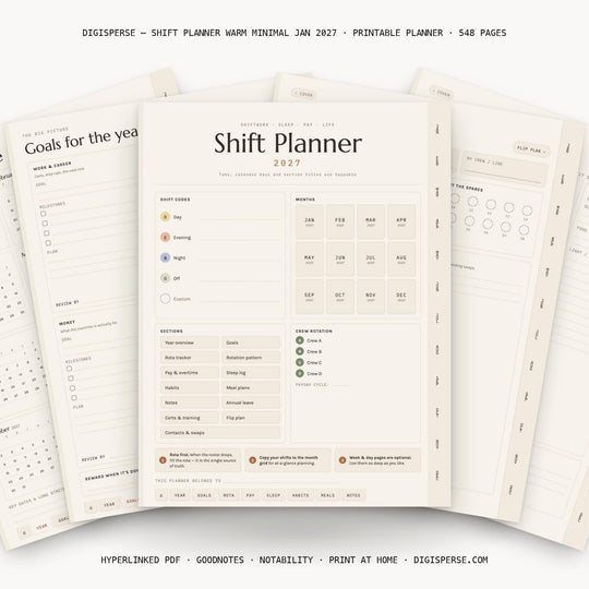Shift Planner Warm Minimal Jan 2027 digital planner — main preview