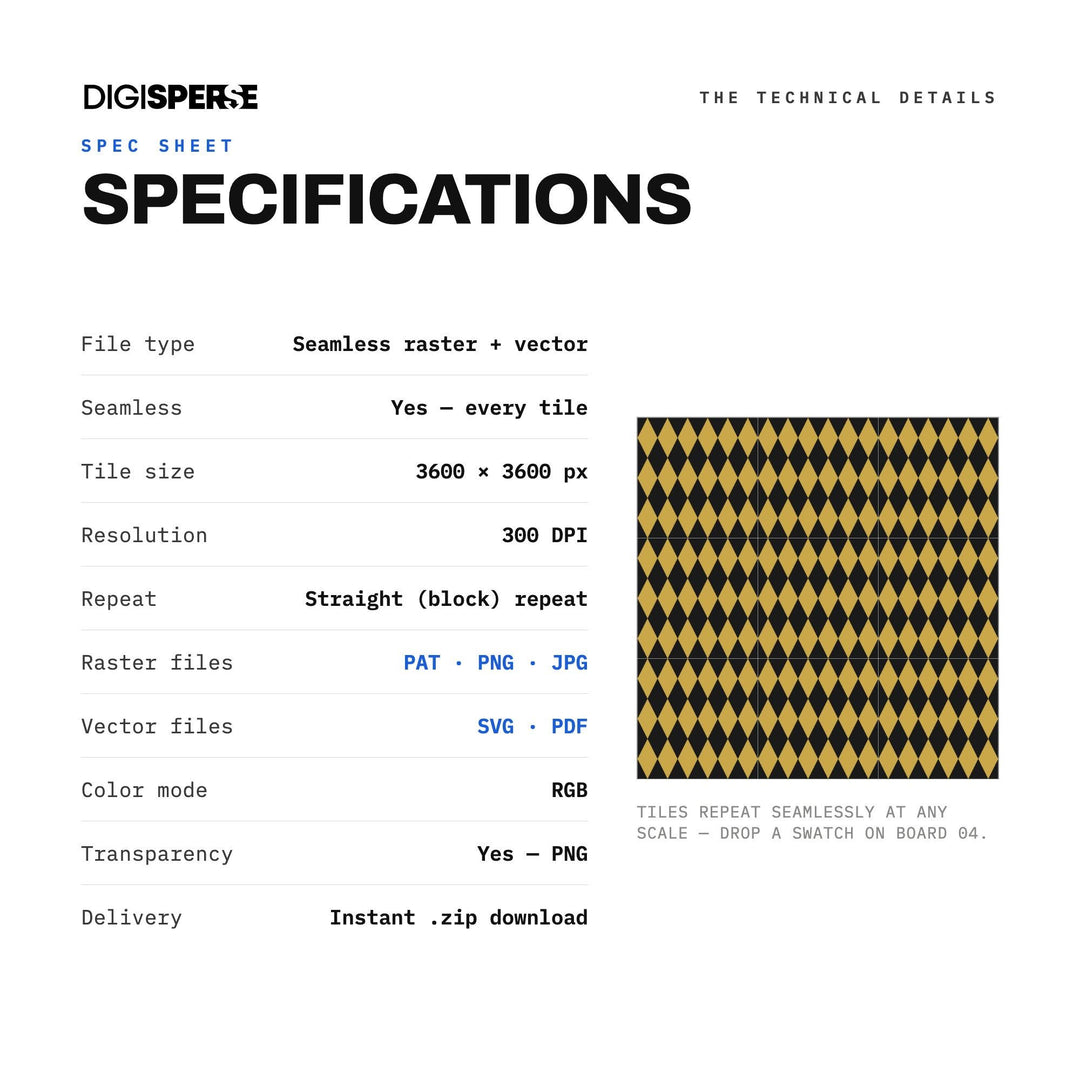 Black Gold Harlequin Diamonds seamless pattern set — preview image 8 of 8