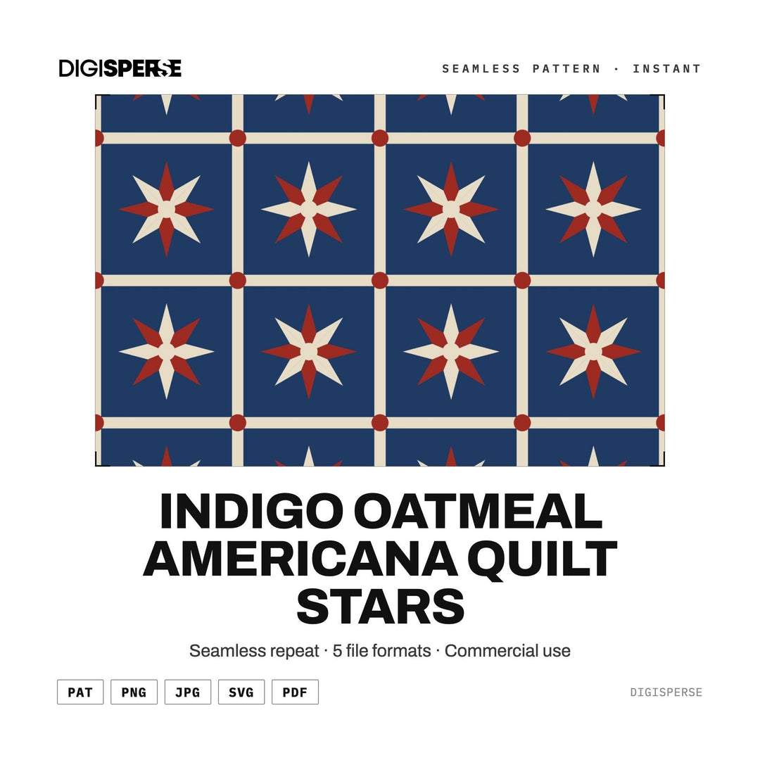 Indigo Oatmeal Americana Quilt Stars seamless pattern set — main preview