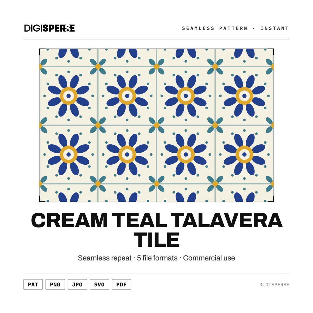 Cream Teal Talavera Tile seamless pattern set — main preview