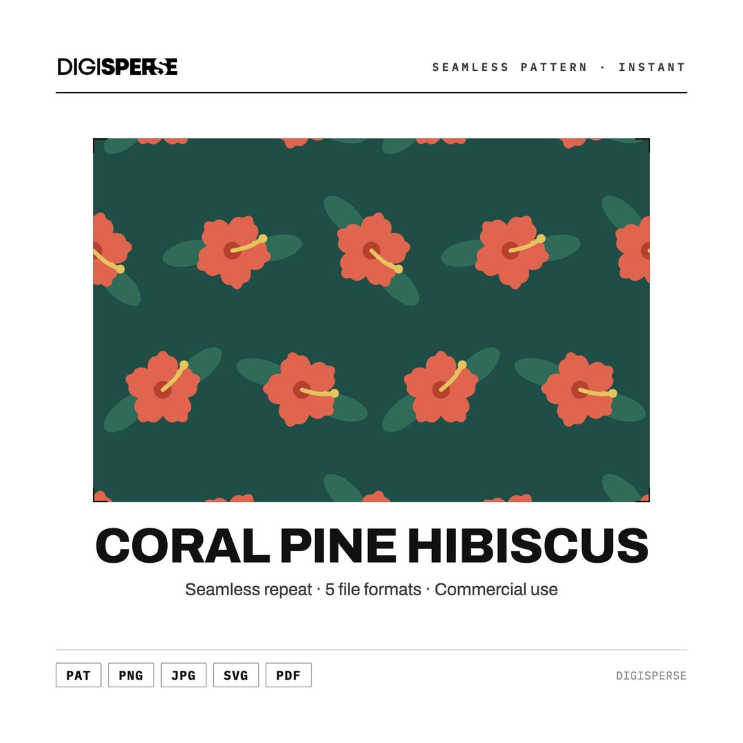 Coral Pine Hibiscus seamless pattern set — main preview