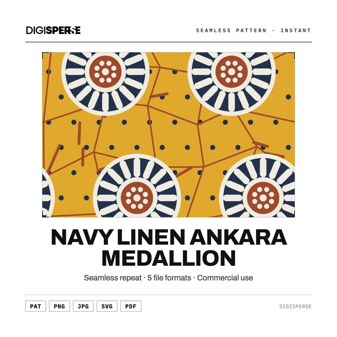 Navy Linen Ankara Medallion seamless pattern set — main preview