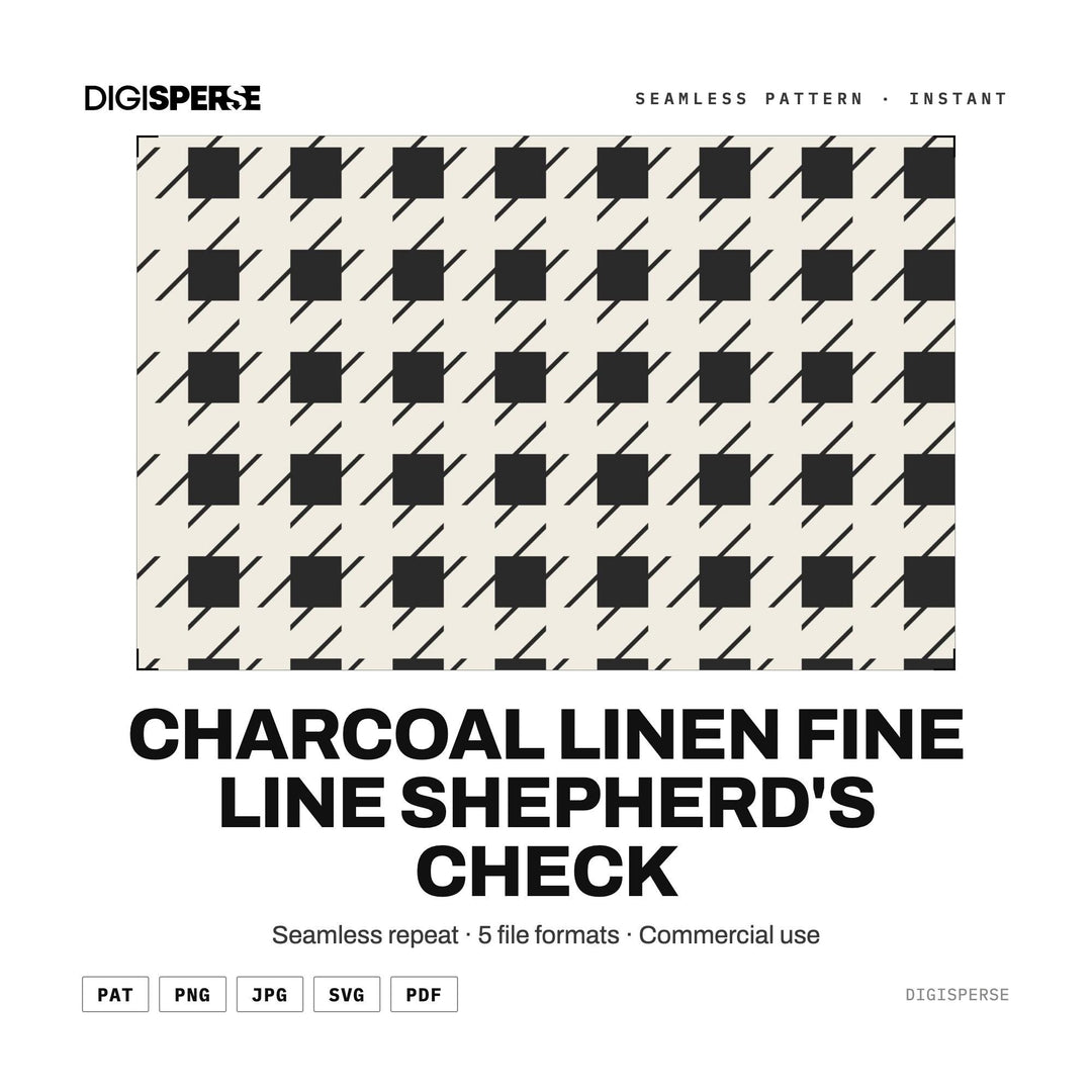 Seamless Pattern | Charcoal Linen Fine Line Shepherd's Check | Digital Paper Fabric Wallpaper
