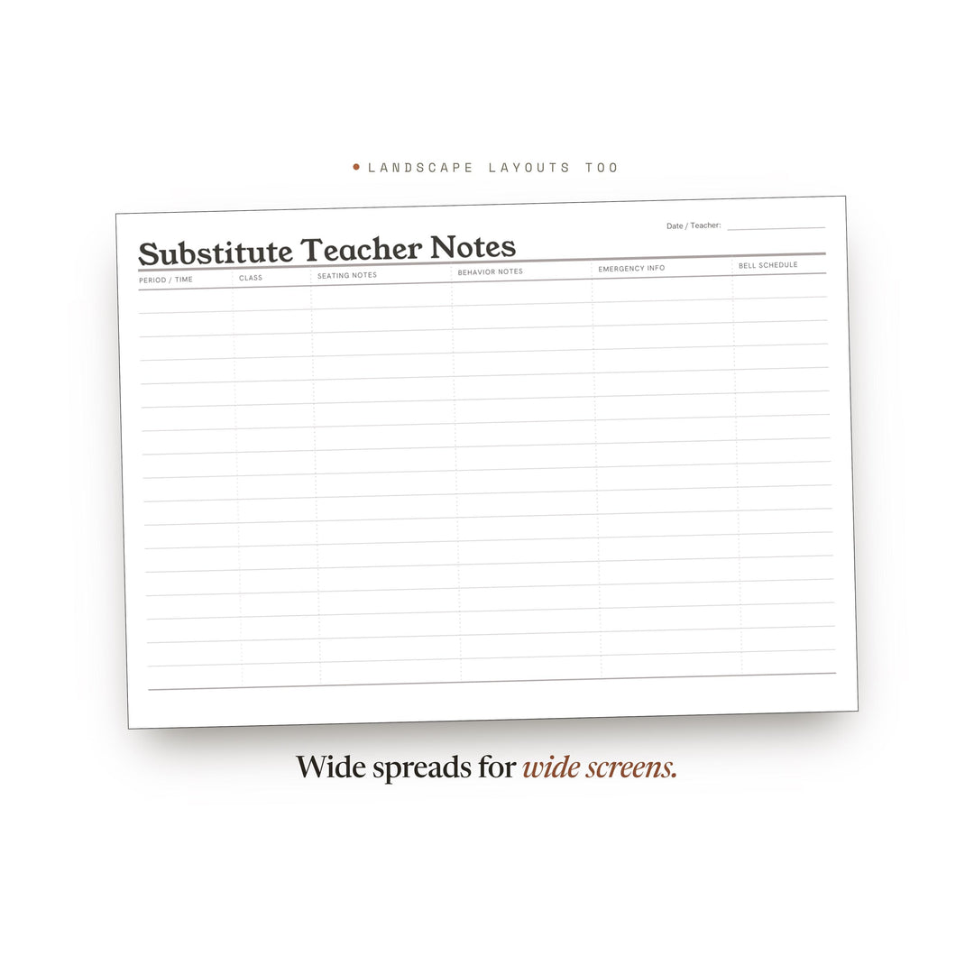 Substitute Teacher Notes printable planner insert — preview image 15 of 20