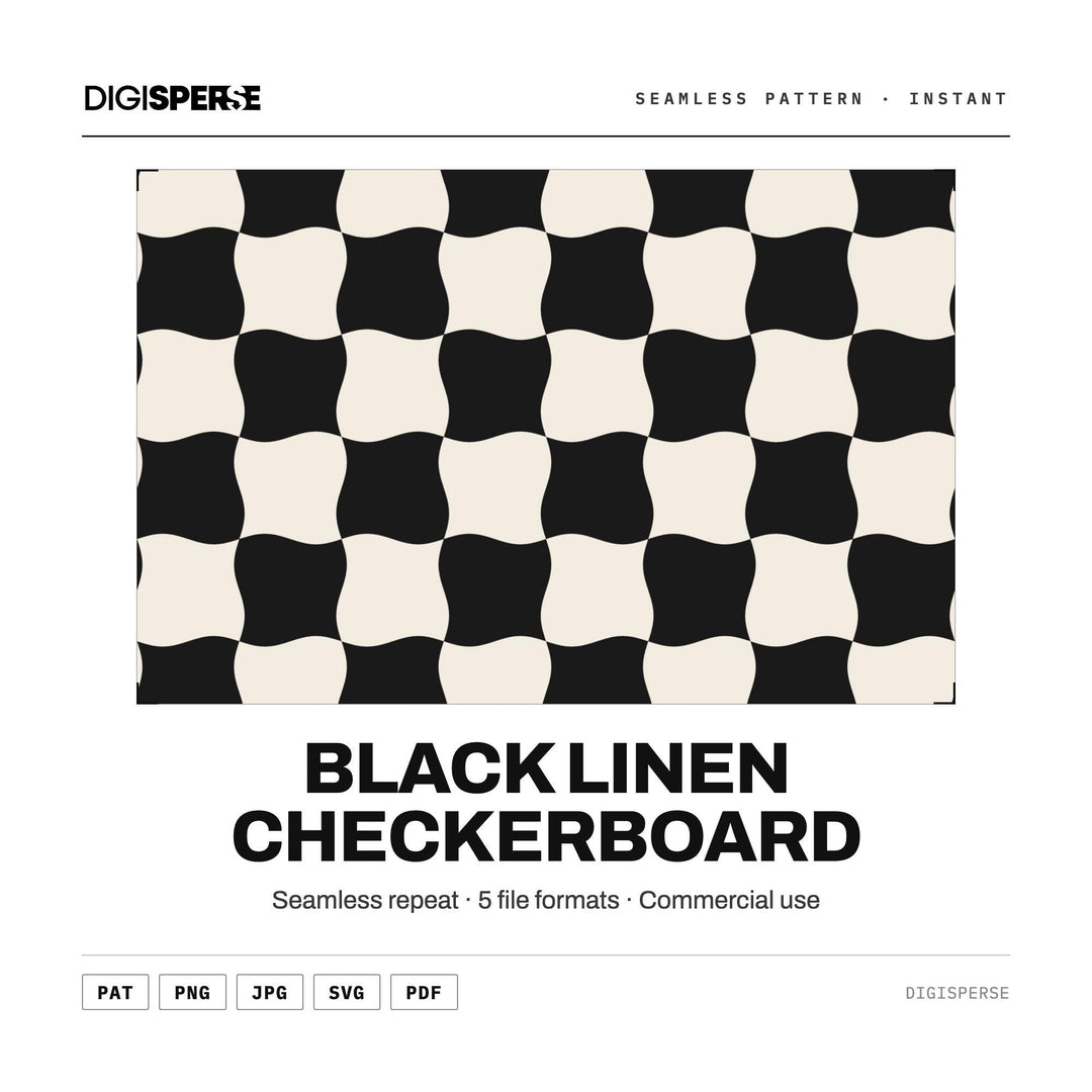 Seamless Pattern | Black Linen Wavy Checkerboard | Digital Paper Fabric Wallpaper | PNG SVG PDF