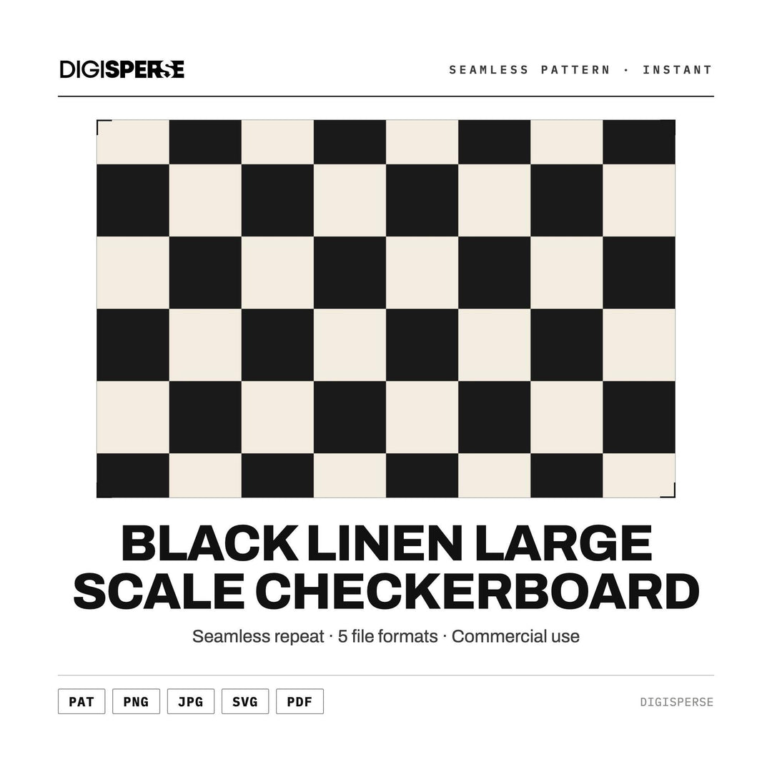 Seamless Pattern | Black Linen Large Scale Checkerboard | Digital Paper Fabric Wallpaper