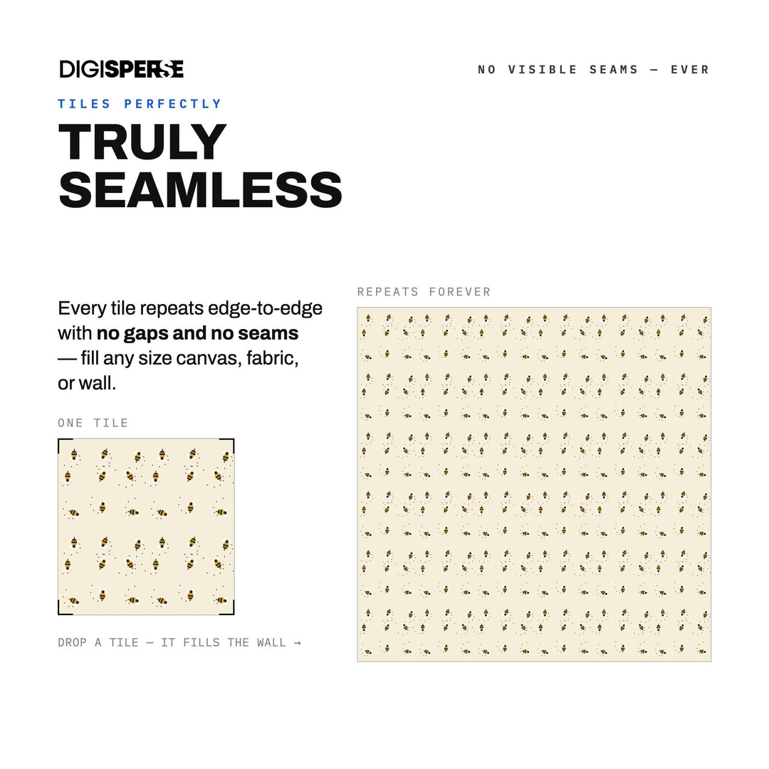 Seamless Digital Paper | Charcoal Cream Honey Bees | Fabric Wallpaper | PNG SVG PDF