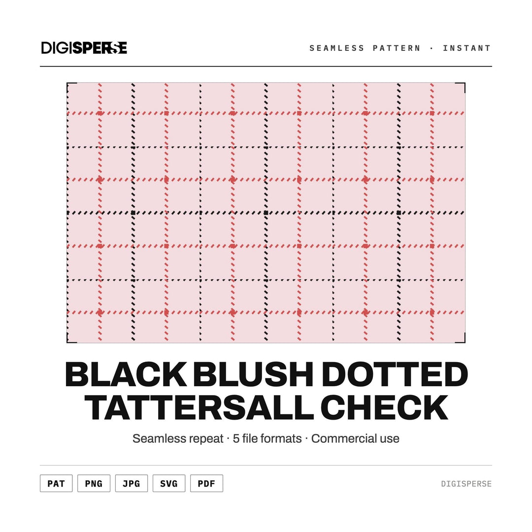 Seamless Pattern | Black Blush Dotted Tattersall Check | Digital Paper Fabric Wallpaper