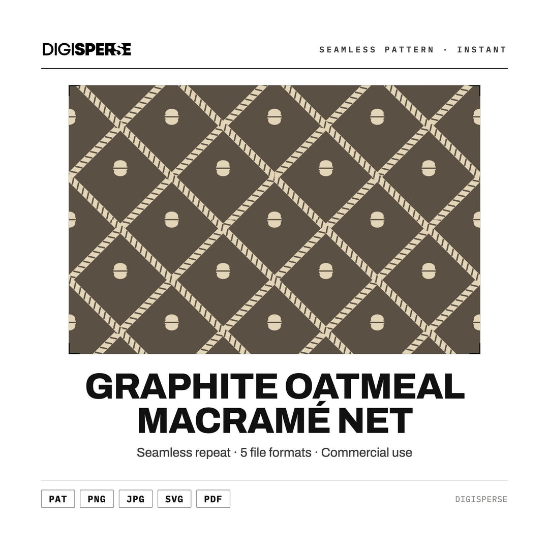 Surface Pattern Design | Graphite Oatmeal Macramé Net | Digital Paper Fabric Wallpaper