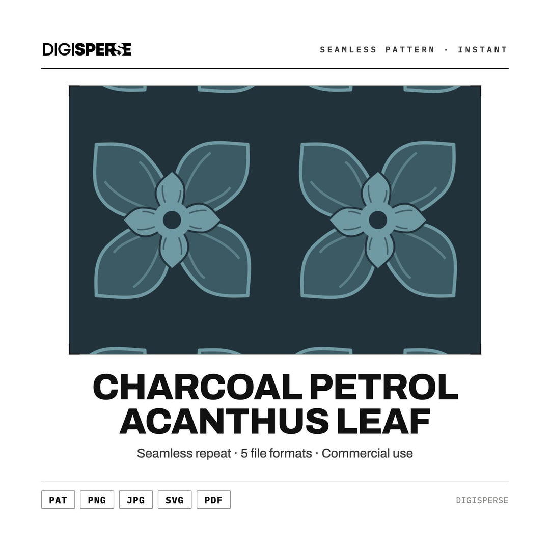 Charcoal Petrol Acanthus Leaf seamless pattern set — main preview