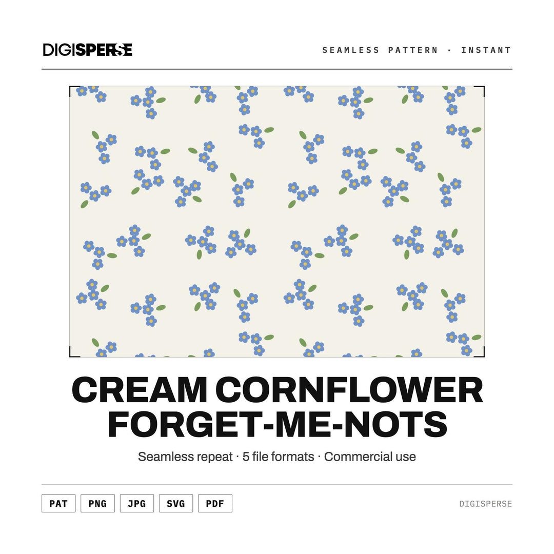 Seamless Digital Paper | Cream Cornflower Forget-Me-Nots | Fabric Wallpaper | PNG SVG PDF