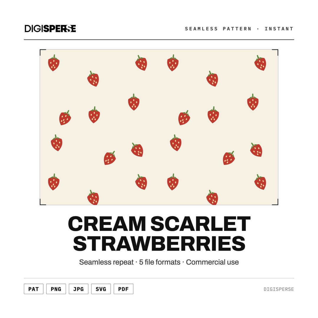 Seamless Digital Paper | Cream Scarlet Strawberries | Fabric Wallpaper | PNG SVG PDF