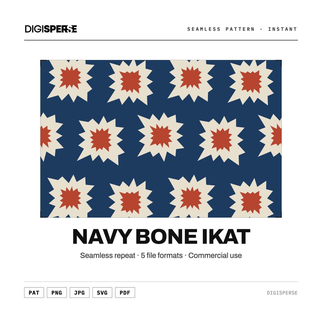 Surface Pattern Design | Navy Bone Ikat | Digital Paper Fabric Wallpaper