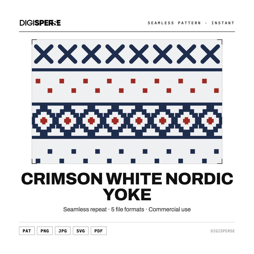 Seamless Pattern | Crimson White Nordic Yoke | Digital Paper Fabric Wallpaper