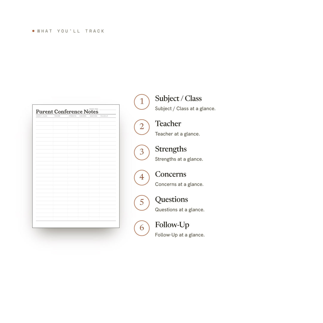 Parent Teacher Conference Notes printable planner insert — preview image 8 of 20
