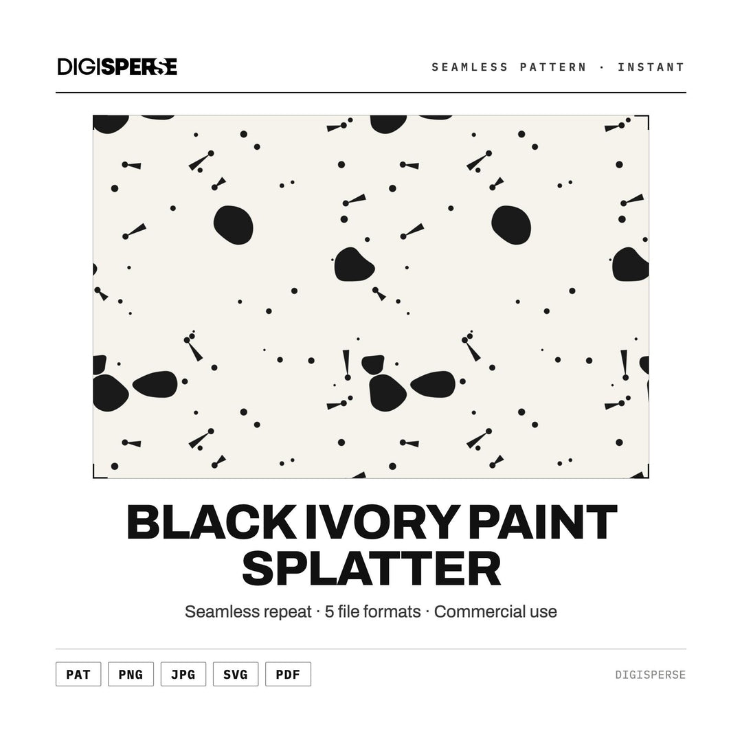 Seamless Pattern Svg | Black Ivory Paint Splatter | Digital Paper Fabric Wallpaper