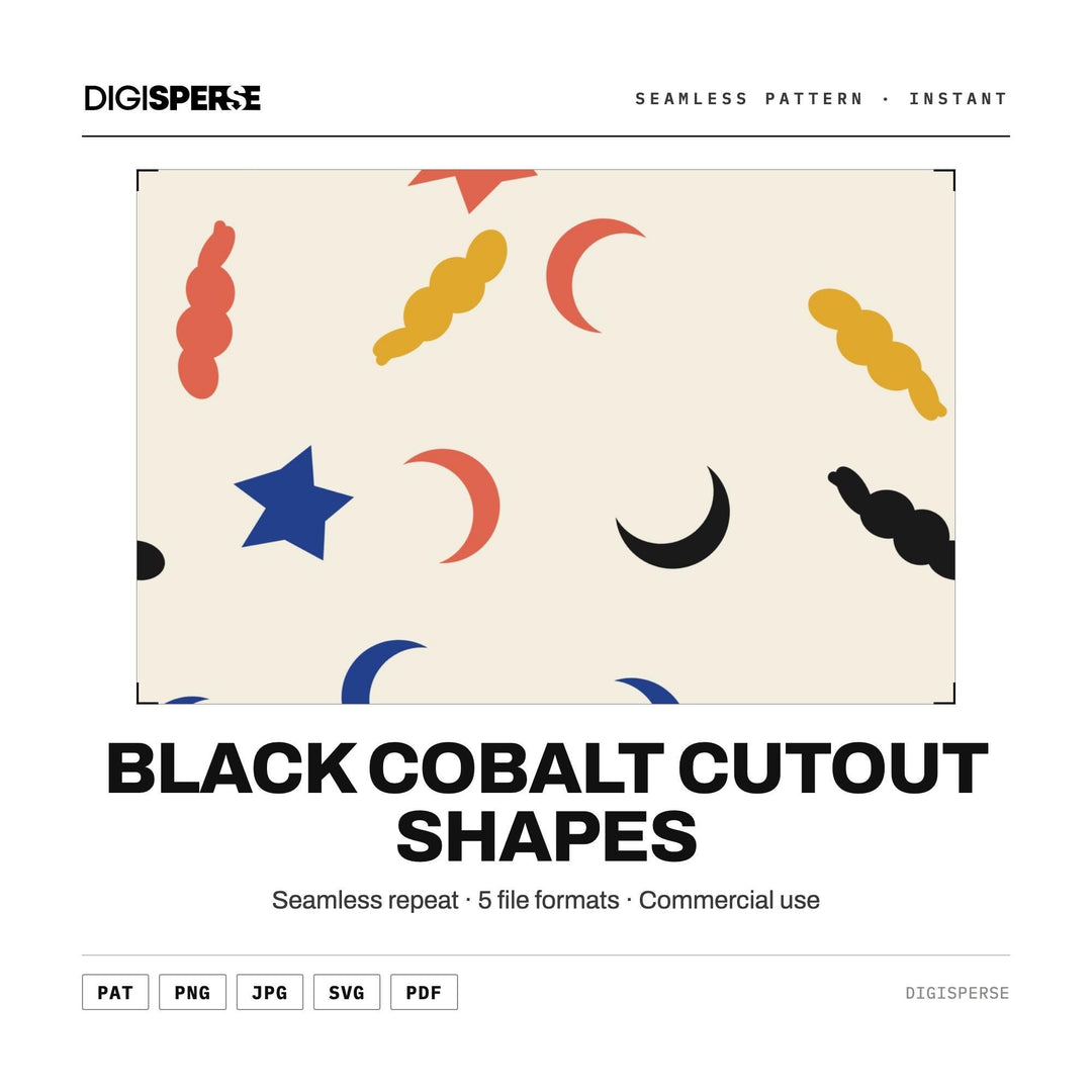 Seamless Pattern Svg | Black Cobalt Cutout Shapes | Digital Paper Fabric Wallpaper