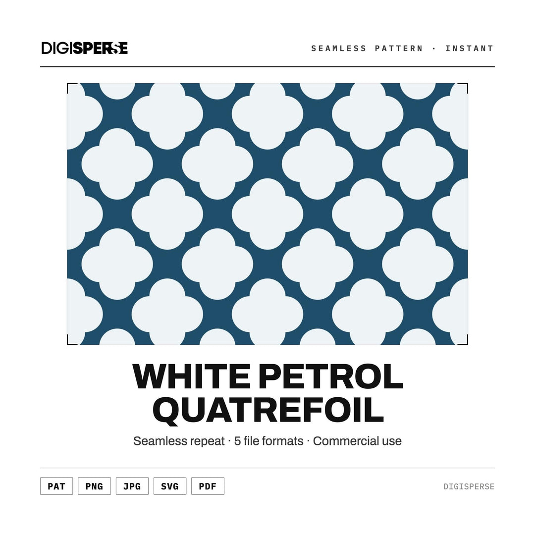 Surface Pattern Design | White Petrol Quatrefoil | Digital Paper Fabric Wallpaper