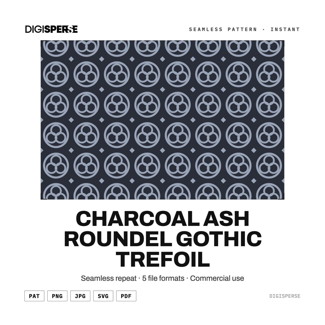 Surface Pattern Design | Charcoal Ash Roundel Gothic Trefoil | Digital Paper Fabric Wallpaper