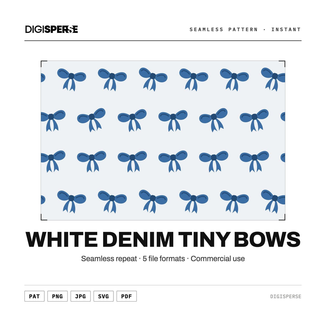 Seamless Digital Paper | White Denim Tiny Bows | Fabric Wallpaper | PNG SVG PDF