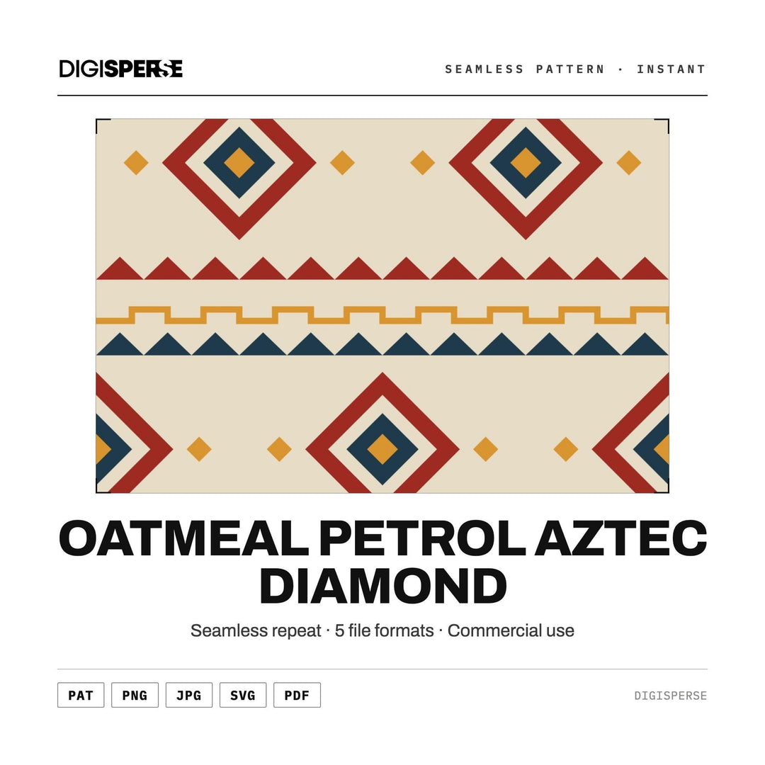 Surface Pattern Design | Oatmeal Petrol Aztec Diamond | Digital Paper Fabric Wallpaper