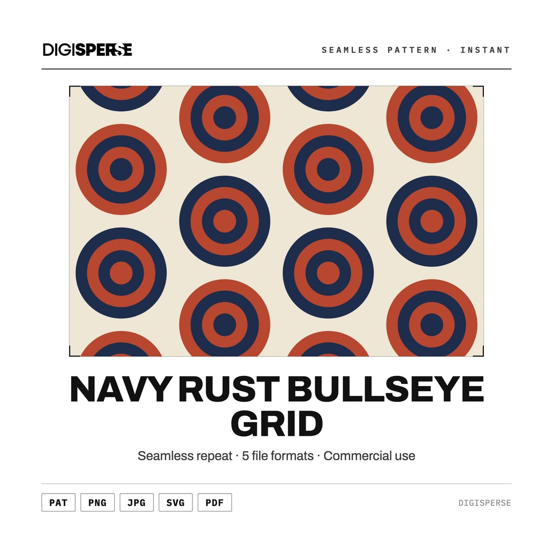 Seamless Pattern Svg | Navy Rust Bullseye Grid | Digital Paper Fabric Wallpaper
