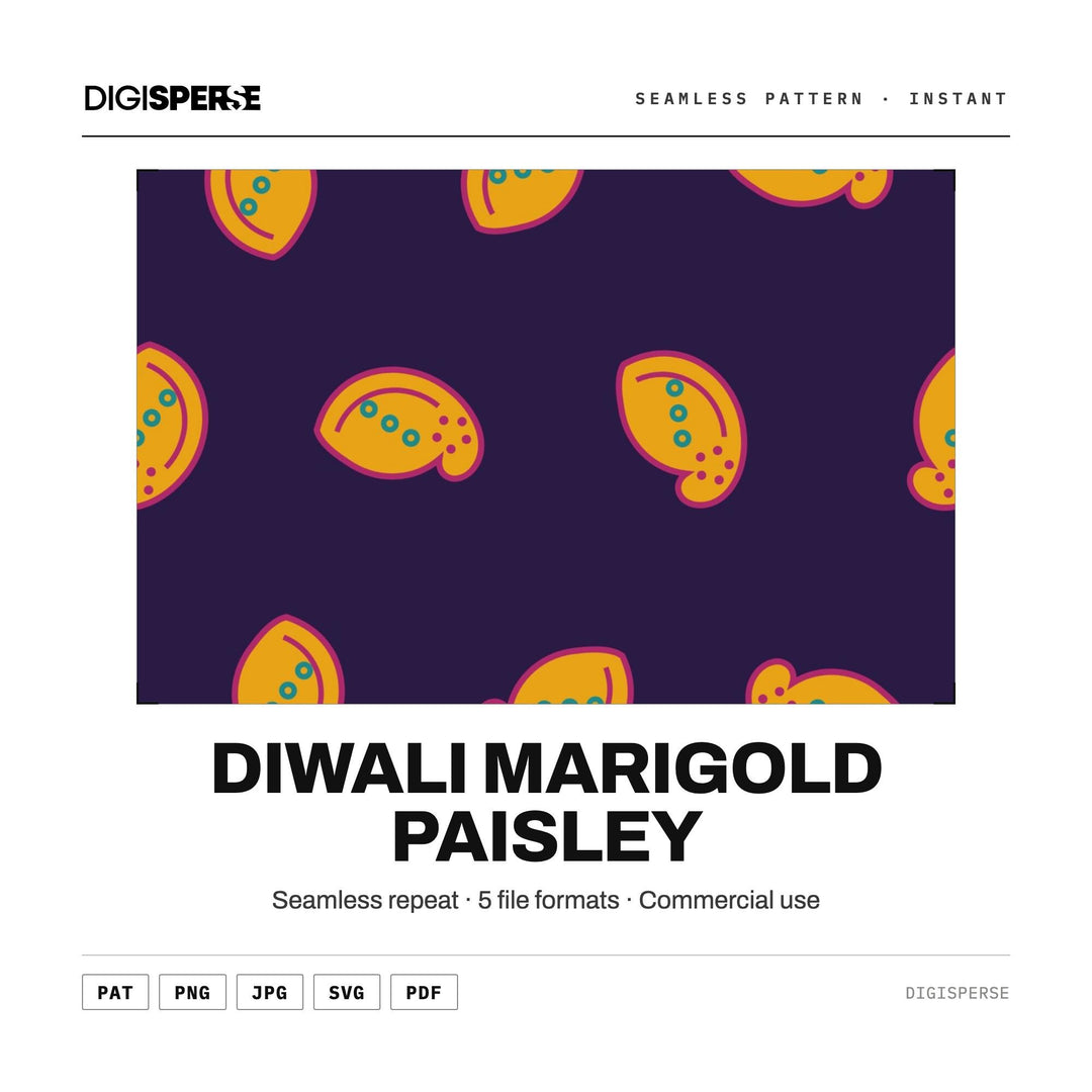 Diwali Marigold Paisley seamless pattern set — main preview