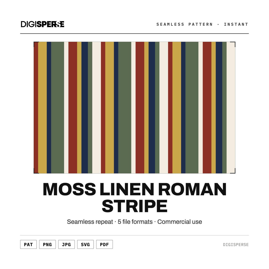 Seamless Pattern | Moss Linen Roman Stripe | Digital Paper Fabric Wallpaper