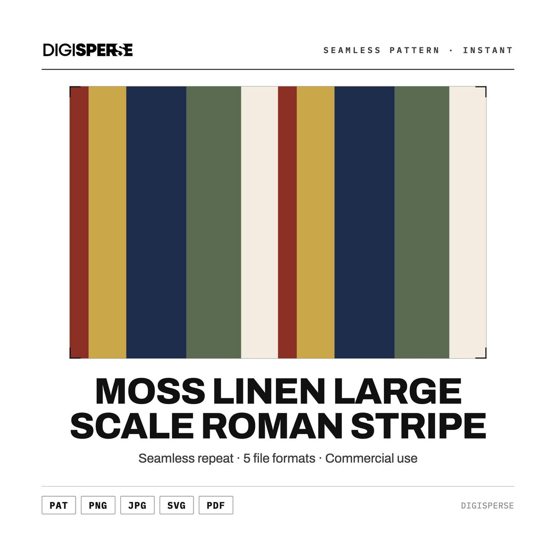 Seamless Pattern | Moss Linen Large Scale Roman Stripe | Digital Paper Fabric Wallpaper