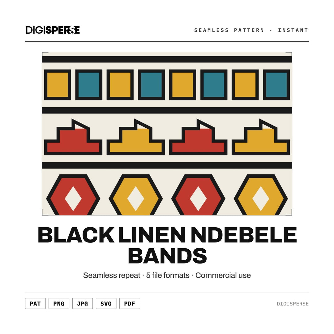 Surface Pattern Design | Black Linen Ndebele Bands | Digital Paper Fabric Wallpaper