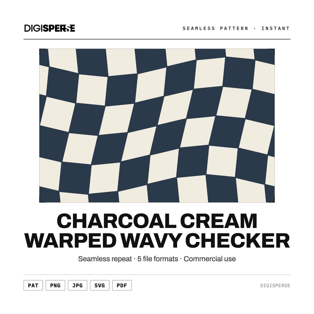 Seamless Pattern Svg | Charcoal Cream Warped Wavy Checker | Digital Paper Fabric Wallpaper