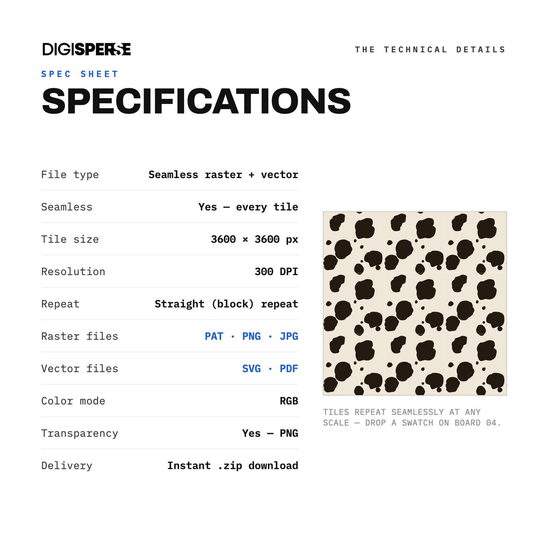 Seamless Pattern | Black Bone Round Cowhide | Digital Paper Fabric Wallpaper