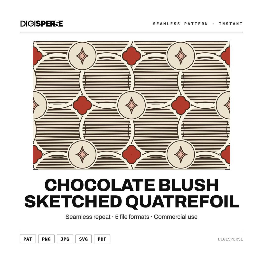 Surface Pattern Design | Chocolate Blush Sketched Quatrefoil | Digital Paper Fabric Wallpaper