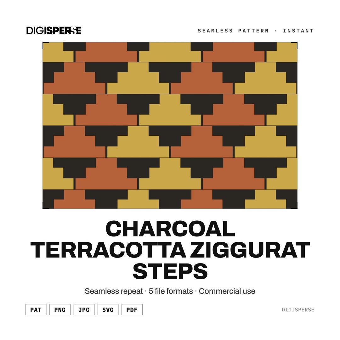Seamless Pattern Svg | Charcoal Terracotta Ziggurat Steps | Digital Paper Fabric Wallpaper