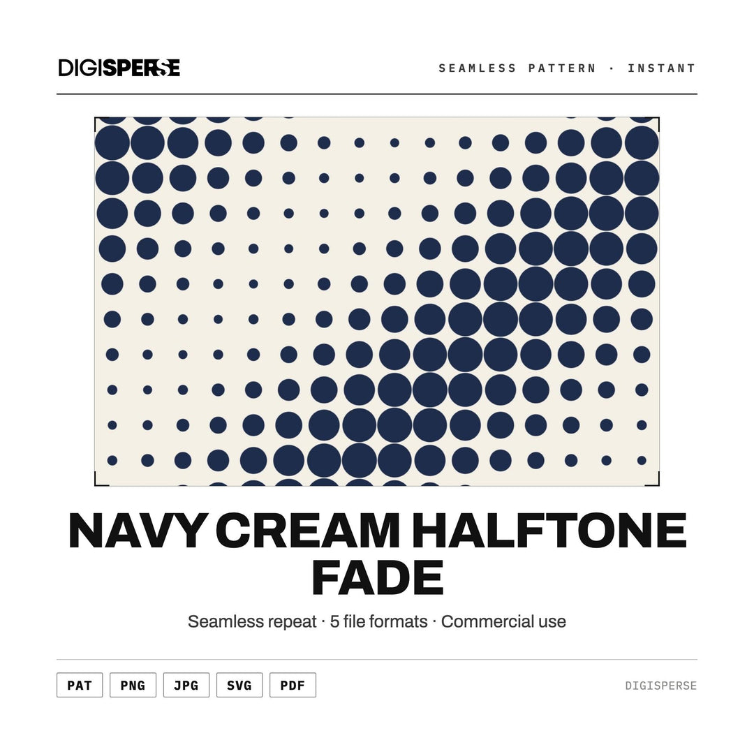 Seamless Digital Paper | Navy Cream Halftone Fade | Fabric Wallpaper | PNG SVG PDF