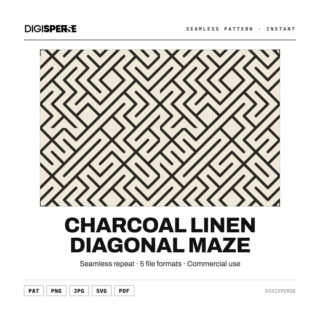 Seamless Pattern Svg | Charcoal Linen Diagonal Maze | Digital Paper Fabric Wallpaper