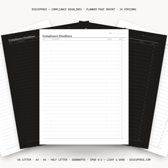 Compliance Deadlines printable planner insert — main preview