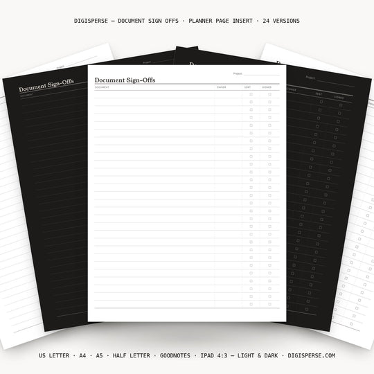 Document Sign Offs printable planner insert — main preview