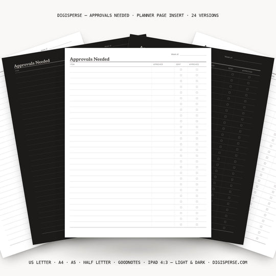Approvals Needed printable planner insert — main preview