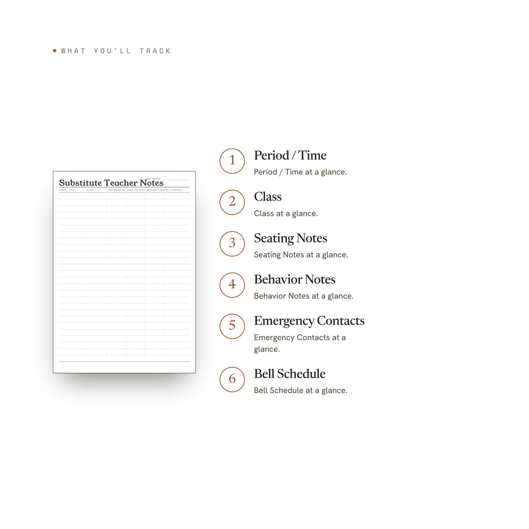 Substitute Teacher Notes printable planner insert — preview image 8 of 20