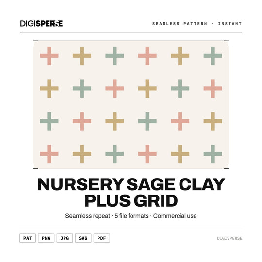 Nursery Sage Clay Plus Grid seamless pattern set — main preview