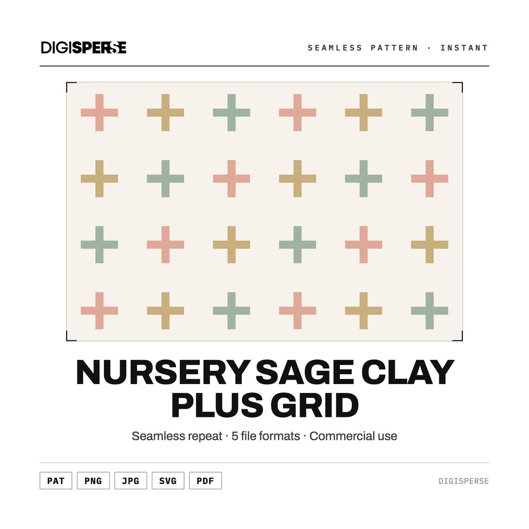 Nursery Sage Clay Plus Grid seamless pattern set — main preview