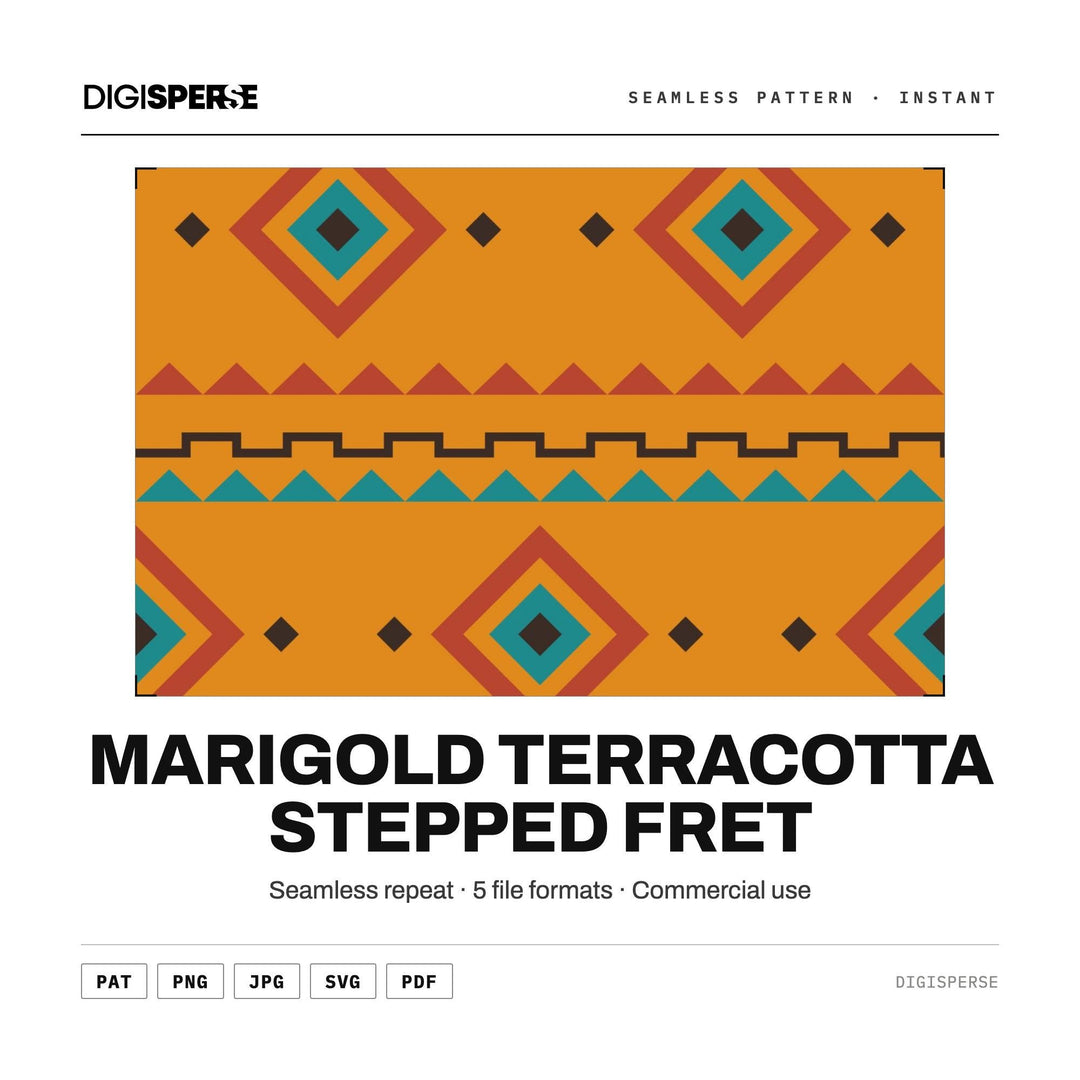 Marigold Terracotta Stepped Fret seamless pattern set — main preview