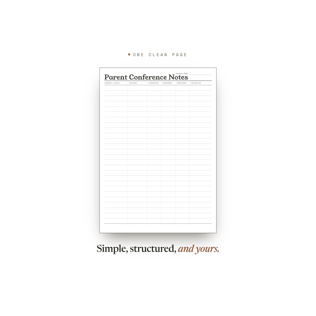 Parent Teacher Conference Notes printable planner insert — preview image 2 of 20